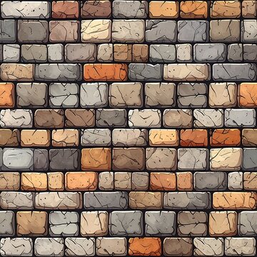 A digital illustration of a brick wall with varied colored bricks