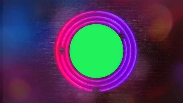 Animation neon light geometric shapes frame with green screen.
