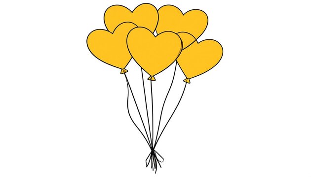 A digital illustration of a bunch of golden heart-shaped balloons