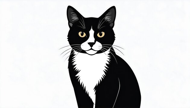 A digital illustration of a cat with a predominantly black coat and white markings on its chest and nose