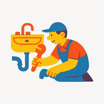 Colorful plumber fixing pipe