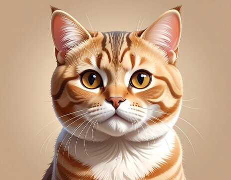 A digital illustration of a cat's head and shoulders with orange and white fur