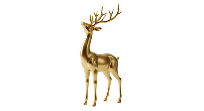 Golden deer statue isolated on transparent background elegant animal figurine for festive decor