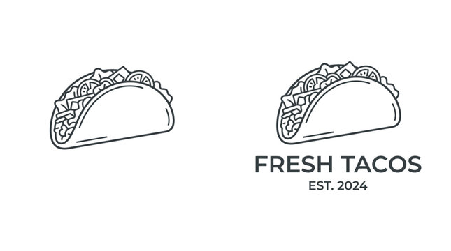 Minimalist line art logo design featuring a taco illustration with text for a fresh taco brand.