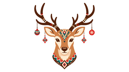Fototapeta premium Decorative deer head with antlers and hanging ornaments