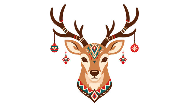Decorative deer head with antlers and hanging ornaments