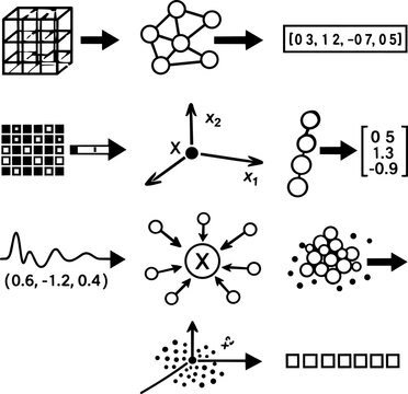 Machine learning data transformation workflow with tensors graphs feature vectors and point clouds