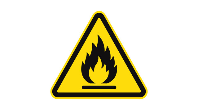 Flammable warning sign with black flame in yellow triangle