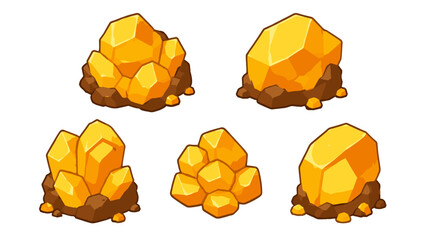 Set of yellow crystal rocks in cartoon vector style © Andrei