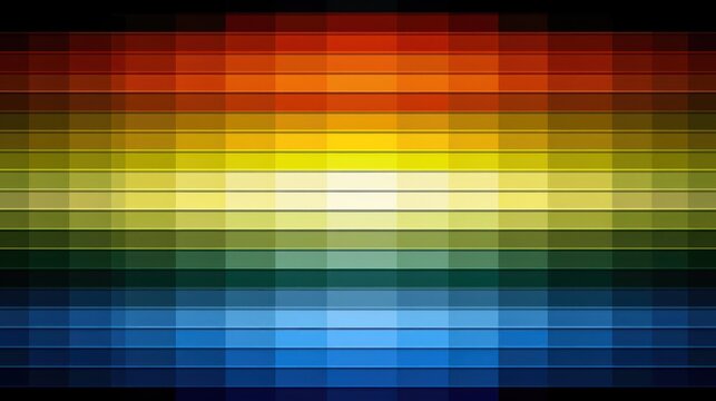 Horizontal rainbow gradient pixelated color transition background.