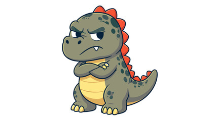 Cute angry cartoon dinosaur character standing with crossed arms