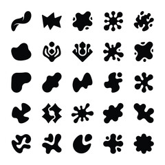 Obraz premium A collection of black organic abstract shapes and liquid blobs isolated on a white background.