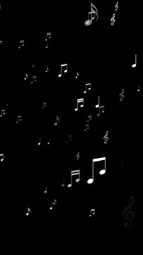 musical notes flying isolated alpha channel animation, white notas music and song stream overlay vertical social media motion design element