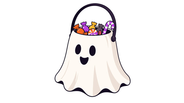 Cute ghost candy bucket with assorted sweets vector illustration