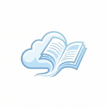 Cloud library book logo vector illustration, digital reading and online education icon concept