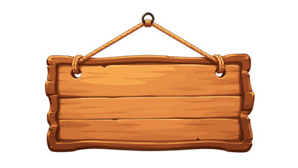 Cartoon wooden hanging signboard with rope on white background © Andrei