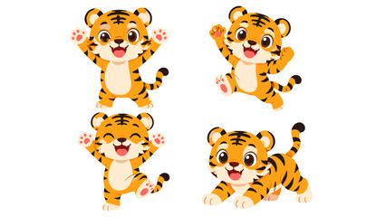 Obraz premium Cute cartoon tiger cub characters in playful poses set