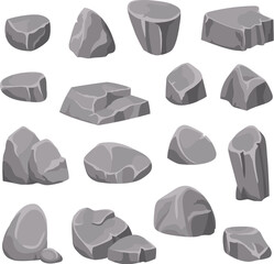 Cartoon grey stone rock set isolated vector © Buddhadeb