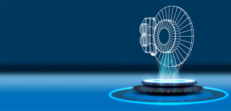 Detailed view of a disc brake system auto part showcasing its structure and design in a digital setting