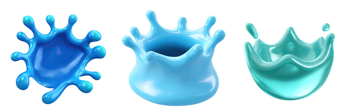 Digital render of blue liquid splashes