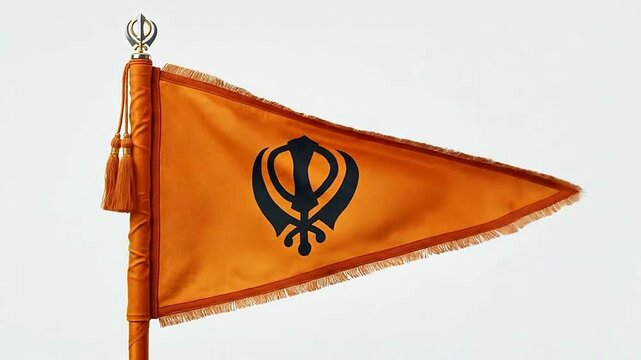 Sikh Flag Banner Flapping in Wind with Ek Onkar Symbol