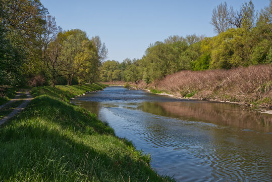 Olse river between Karvina and Bohumin on czech - polish borders