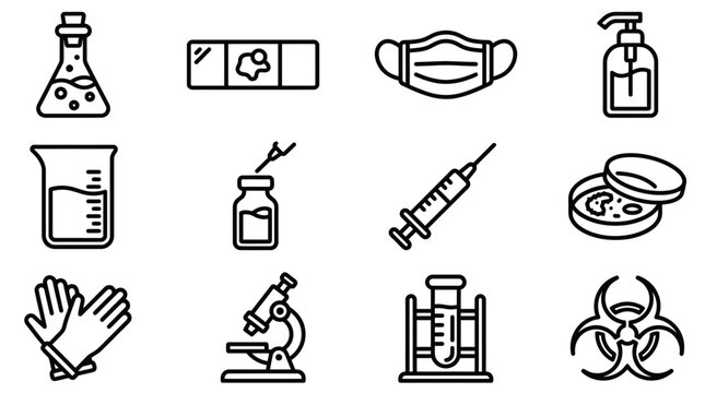 Medical Science Icons: Lab Equipment, Healthcare, and Research Symbols