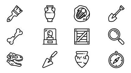 Archaeology Icons: Tools, Fossils, Artifacts, and Discovery Symbols © Boycilik