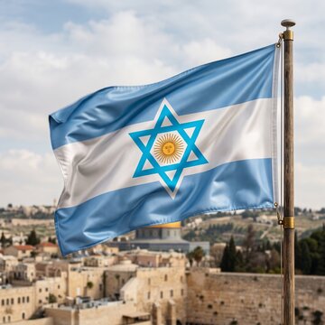 Hybrid Flag Combining the National Symbols of Argentina and Israel