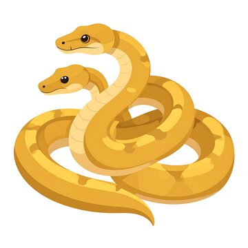 A digital illustration of two intertwined yellow snakes with darker yellow diamond patterns on their bodies