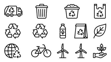 Eco-friendly icons: recycling, sustainability, nature, and clean energy set © Hanzcoli