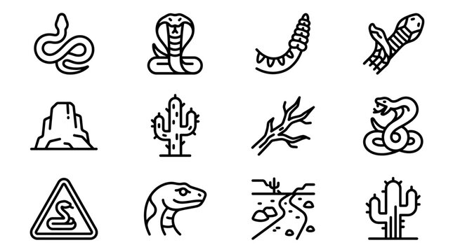 Desert Wildlife Icons: Snakes, Cacti, and Scenery