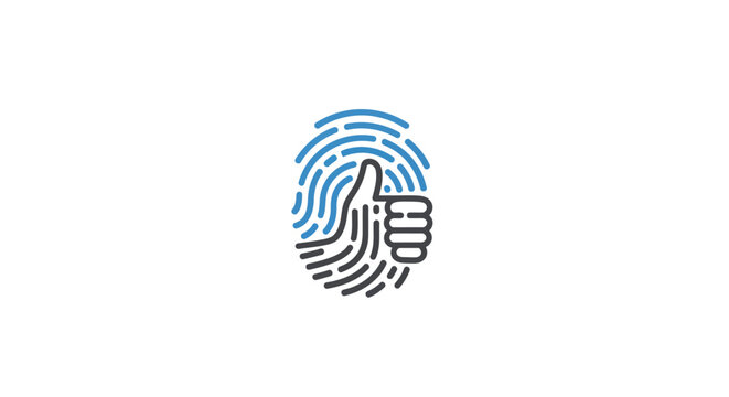 A stylized fingerprint icon forming a positive hand gesture on white background