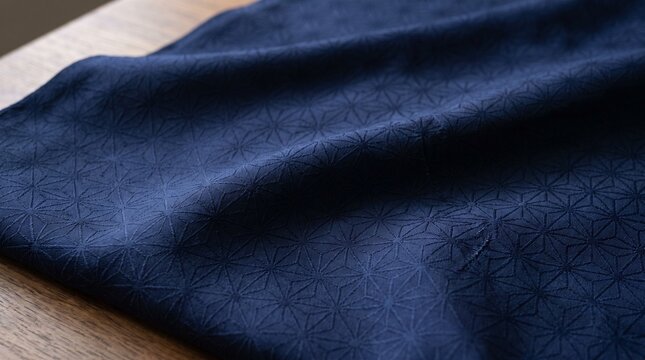 Classic Indigo Blue Japanese Men's Kimono Silk Textile with Subtle Asanoha Pattern