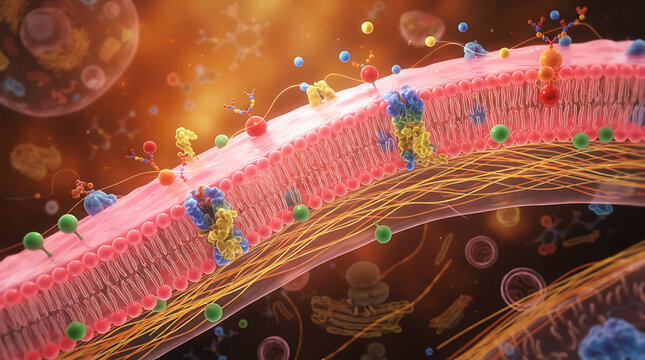 Cutaway view of cell membrane with embedded proteins
