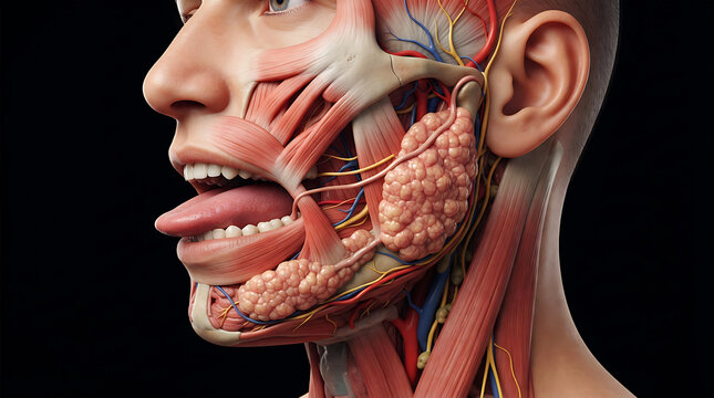 Human head and neck anatomy, muscle and bone