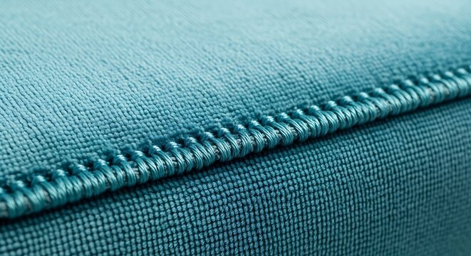Close Up Turquoise Fabric Seam Showing Woven Texture and Stitching Detail