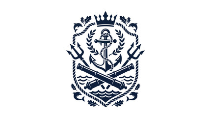 Obraz premium A detailed nautical emblem featuring a central anchor surrounded by crossed cannons and tridents.
