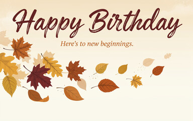 Fototapeta premium Autumn Leaves Birthday Banner Celebrating Fall Season Festive Decor