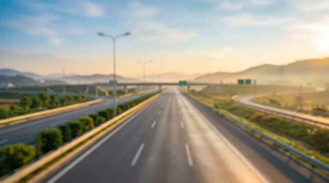 Highway road blurred background transportation infrastructure travel commute dawn sunrise empty motorway asphalt landscape journey transit