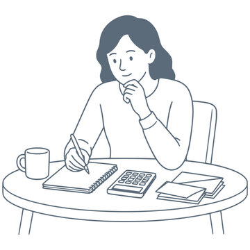 Adult reviewing monthly household expenses, financial planning vector illustration