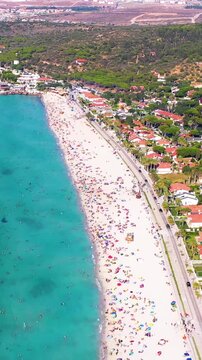 &Ccedil;eşme Beach Turkey | Vertical 4K Drone Footage of Crystal Clear Sea, Summer Vacation, Aerial Cinematic
