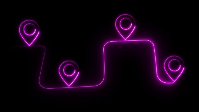 Animation of city map with pin pointers, GPS travel and navigation concept.Track point navigator on tracing paper. the path traveled GPS Map Pin Navigation Icon Animation 4K Motion Graphics.