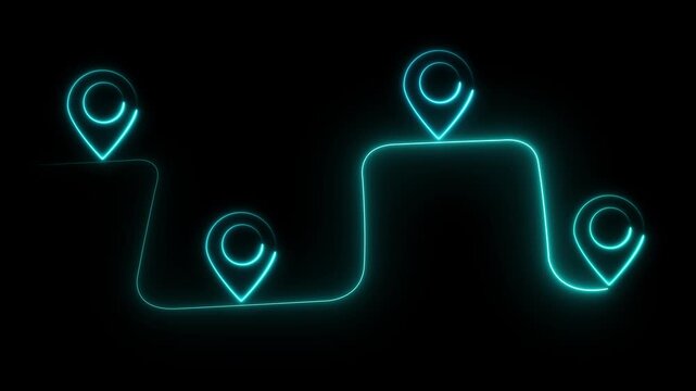 Animation of city map with pin pointers, GPS travel and navigation concept.Track point navigator on tracing paper. the path traveled GPS Map Pin Navigation Icon Animation 4K Motion Graphics.