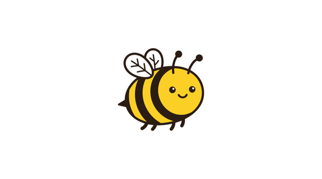 Smiling cartoon bee in flight.