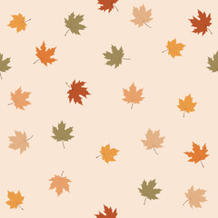 Obraz premium Autumn Maple Leaves Seamless Pattern on Beige Background