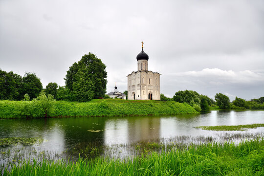 Russian scenery. Church 12th century of the Intercession on Nerl. Vladimir Region, Russia