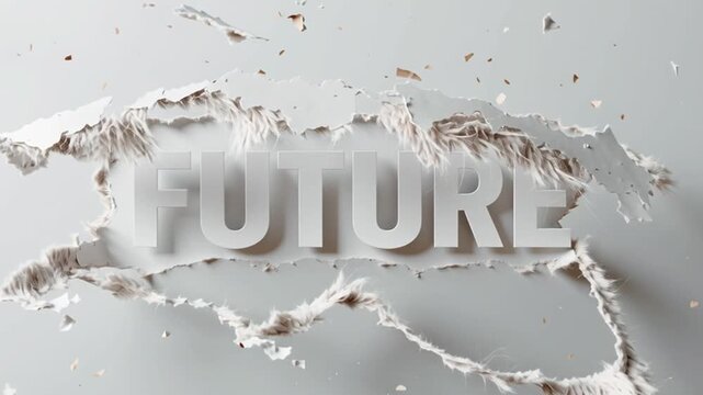 Words Appear Through Torn Paper Displaying Future in Bold Text With Liquid Effect Generative AI