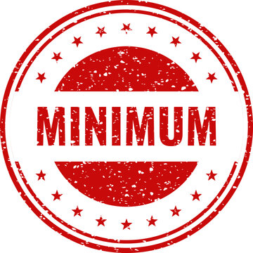 Distressed red stamp with white stars and 'minimum' text ideal for compliance and legal documents