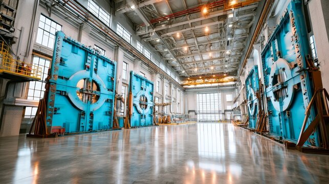 Large Industrial Warehouse with Blue Bulkhead Gates and Sturdy Vertical Storage Bays